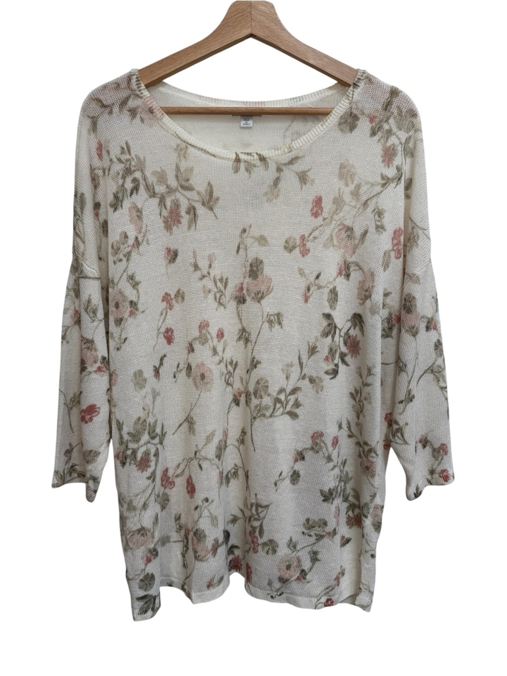 J. Jill Linen Blend Rose Floral Lightweight Sweater Women 2X Romantic Cottage